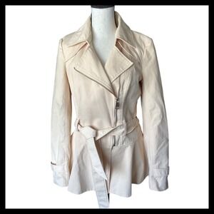 Bebe Cream Trench Coat with‎ Belted Waist and Notched Lapel Size M